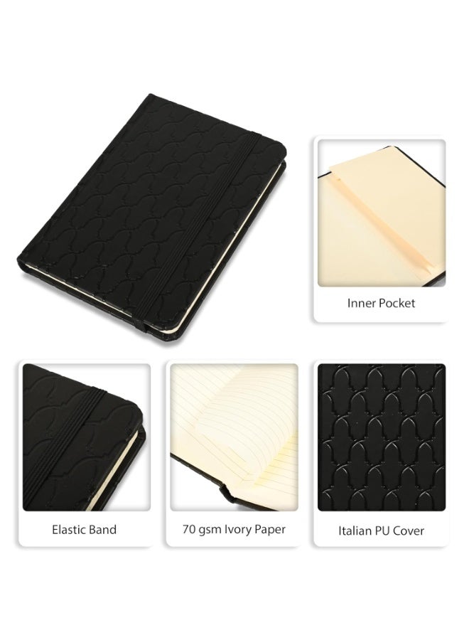 FIS® Executive Notebook, Italian PU Materials, A6 Size(105x148mm,) Round Corners, 96 Sheets, Single Ruled, 70gsm Italian Ivory Paper with Elastic Band Closure, 1 Piece, Black Color-FSNBEXA6BKD1 - Image 3